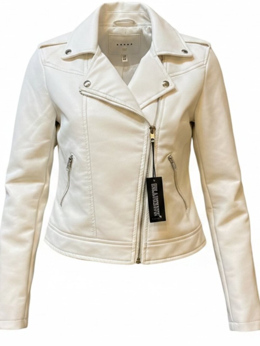 (NWT) BLANK NYC Faux Leather Vegan Moto Jacket Women's XS White #350J